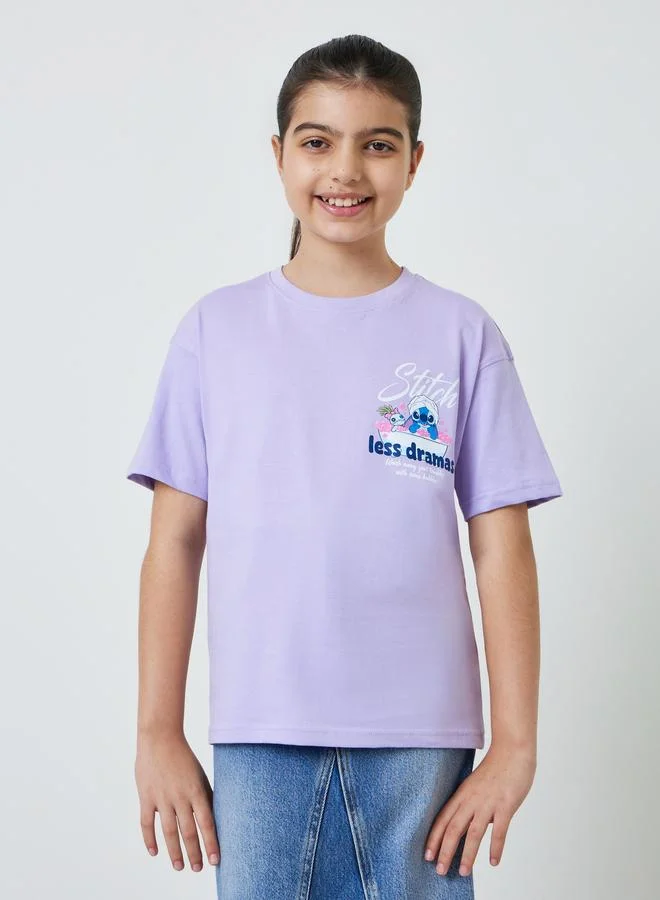 Styli Teen Girls Lilac Lilo and Stitch Oversized T-Shirt