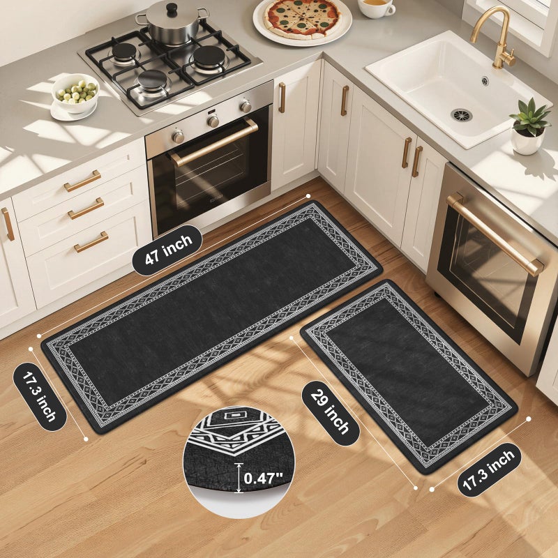 KIMODE Anti Fatigue Kitchen Mats 17"x47"+17"x29", Farmhouse Kitchen Rugs Sets of 2, Cushioned Non Skid Kitchen Mats for Floor, Comfort Kitchen Floor Mats for Sink Laundry Desk Black - Image 2