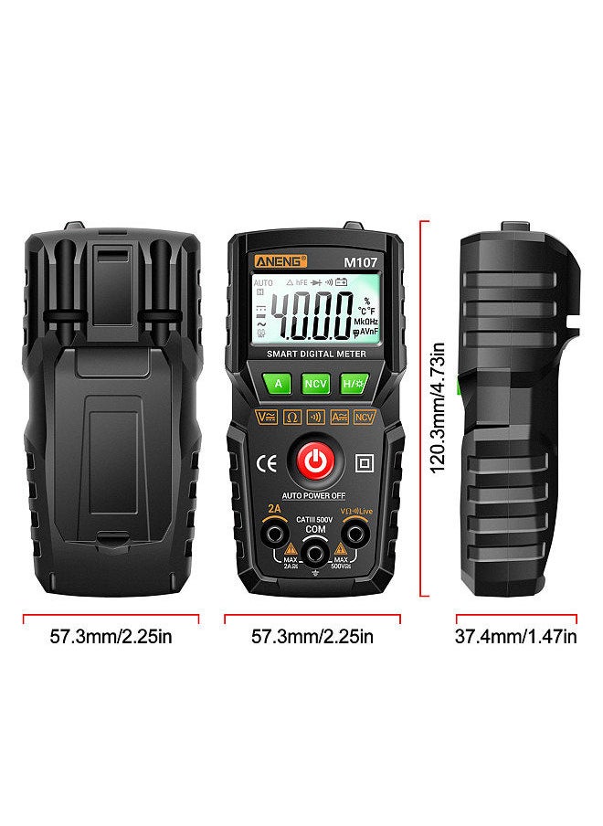 ANENG M107 Smart Digital Multimeter 4000 Counts NCV Universal Meter Handheld Tester Voltmeter Ammeter with Backlight Flashlight AC/DC Voltage & Current Resistance Measurement Zero Fire Wire Detection