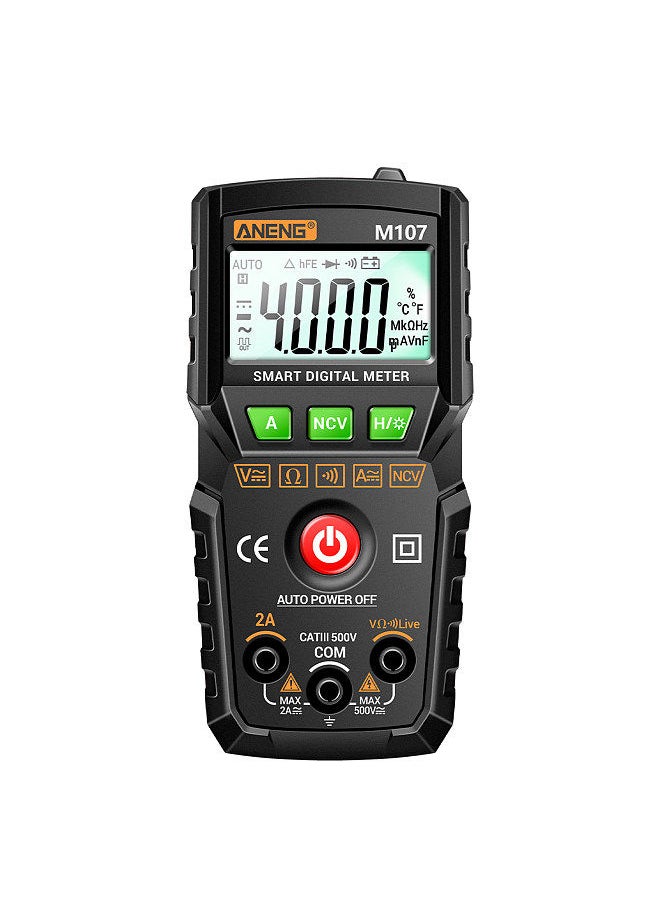 ANENG M107 Smart Digital Multimeter 4000 Counts NCV Universal Meter Handheld Tester Voltmeter Ammeter with Backlight Flashlight AC/DC Voltage & Current Resistance Measurement Zero Fire Wire Detection