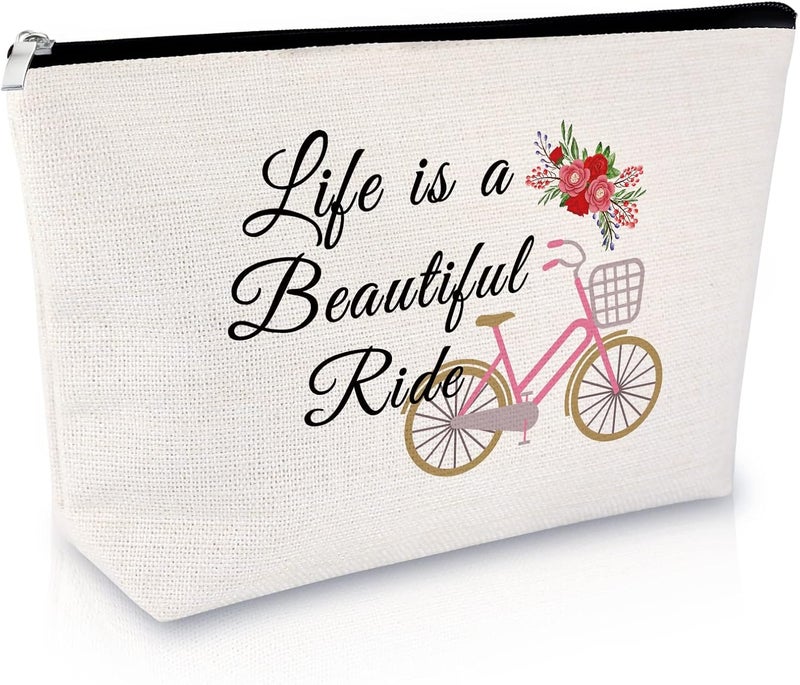 Bike Lovers Gift for Women Friend Makeup Bag Cycling Gift for Girl Daughter Cosmetic Bag Bicycle Gift for Bike Lover Rider Bike Riding Gift for New Driver Birthday Christmas Gift Travel Cosmetic Pouch