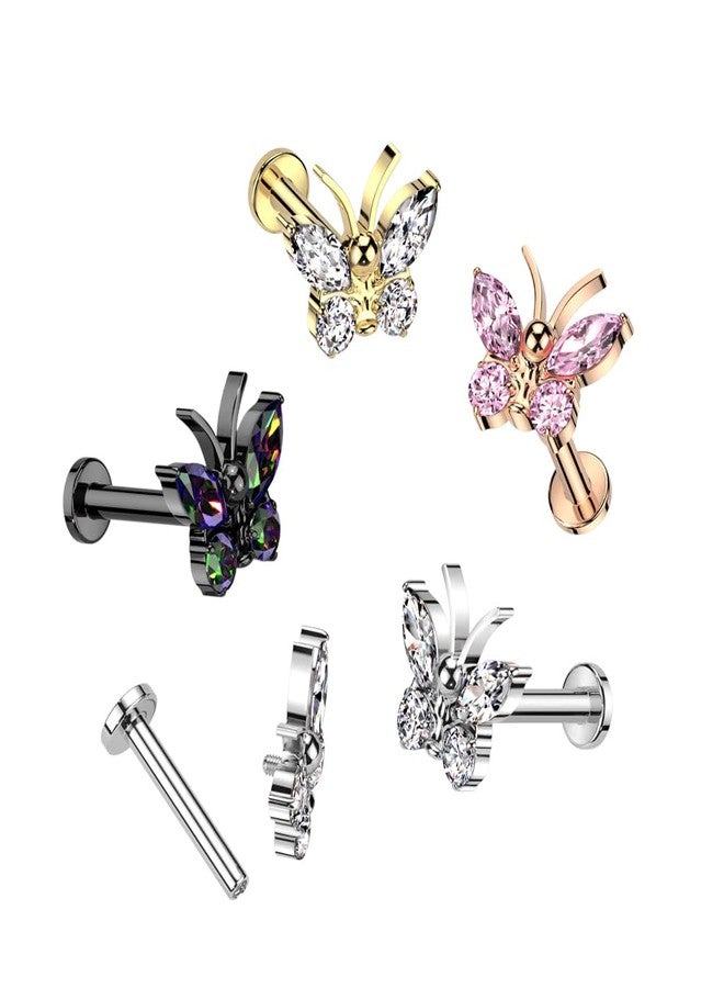 Pierced Owl 16GA ASTM F-136 Implant Grade Titanium Internally Threaded CZ Crystal Butterfly Flat Back Stud (Rose Gold Tone/Pink) - Image 3