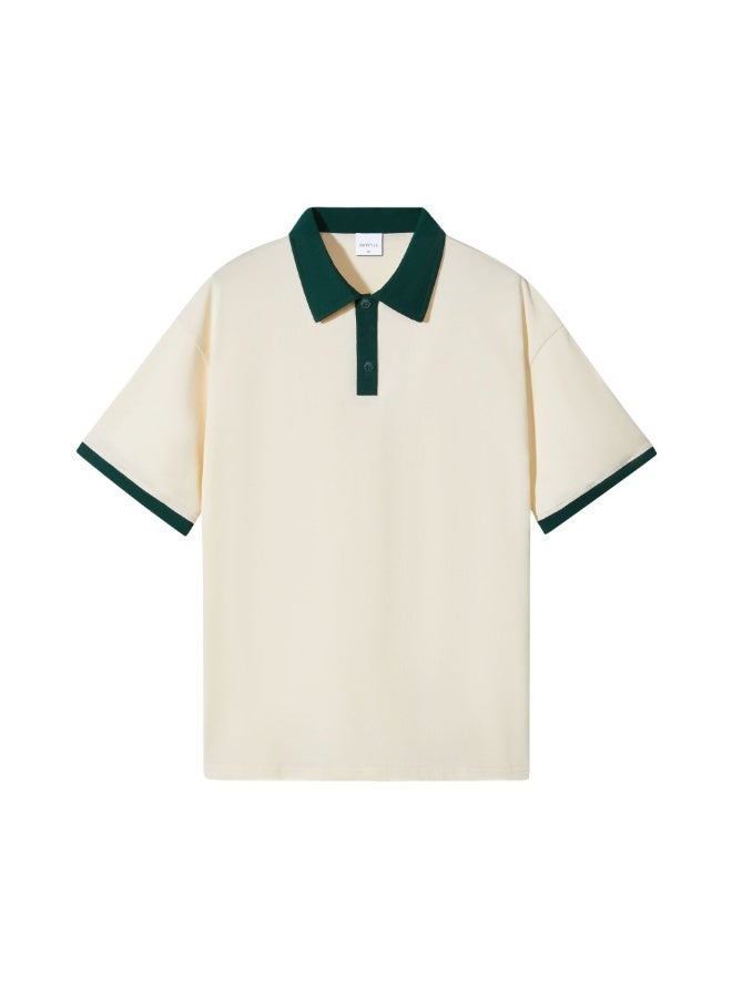 Loose Fit Men's Polo Shirt Double Thread Cotton Casual Short Sleeve T-Shirt Color Block Collar Design  - Image 1