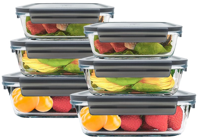 ماماتونس 6 عبوات زجاجية لإعداد الوجبات مع أغطية قفل مانعة للتسرب، حاويات زجاجية لتخزين الطعام - Image 1