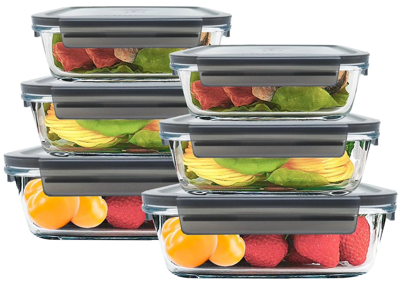 6 Pack Glass Meal Prep Containers With Leakproof Locking Lids Glass Food Storage Containers