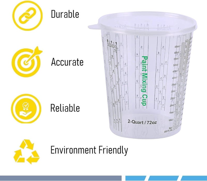 CANOPUS 72-oz Paint Mixing Cups, Pack of 12 Cups with 3 Lids, Reusable and Solvent-Resistant Clear Plastic Containers for Paint, Epoxy, Resin, Oil, and Thinner - Image 3
