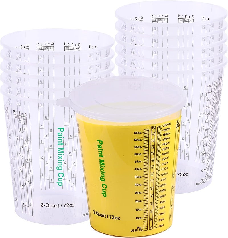 CANOPUS 72-oz Paint Mixing Cups, Pack of 12 Cups with 3 Lids, Reusable and Solvent-Resistant Clear Plastic Containers for Paint, Epoxy, Resin, Oil, and Thinner - Image 1