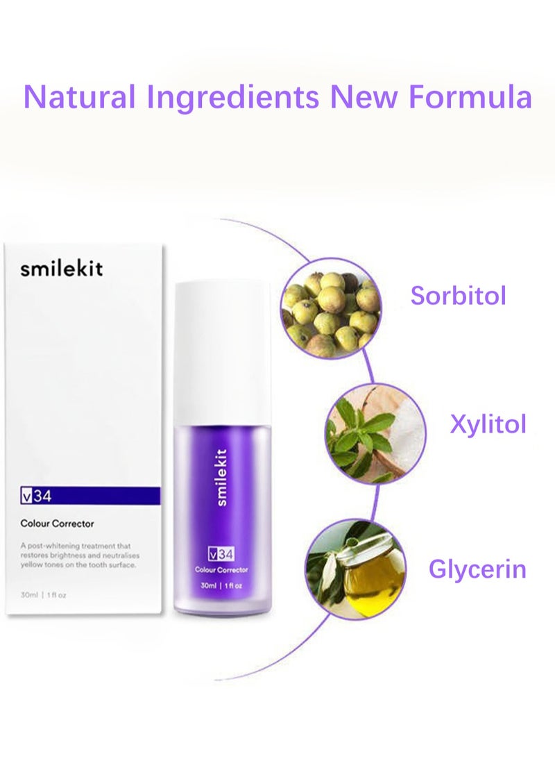 SMILEKIT ﻿v34 Teeth Color Corrector, Purple Teeth Whitening Toothpaste, Remove Stains, Teeth Whitening Purple Toothpaste, Remove Coffee, Stains, Yellow Teeth (30ml）  - Image 2