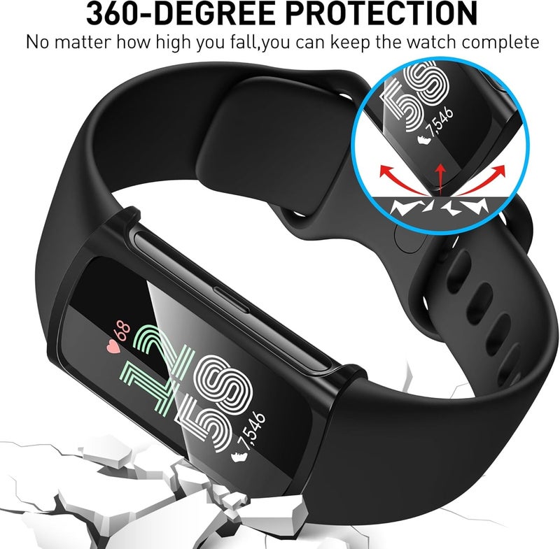 سومان Suoman 4 Pack for Fitbit Charge 6/Charge 5 Smartwatch Case, Definition Clear Screen Protector, All-Around Soft TPU Flexible Protective Cover (Black) - Image 4