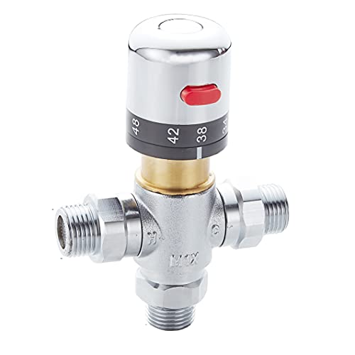 Fyeer 3-Way Thermostatic Mixing Valve, DN15 Temperature Control Bathroom Faucet and Shower Water Mixer Valve G1/2 NPS Male Connections,Chrome… - Image 1