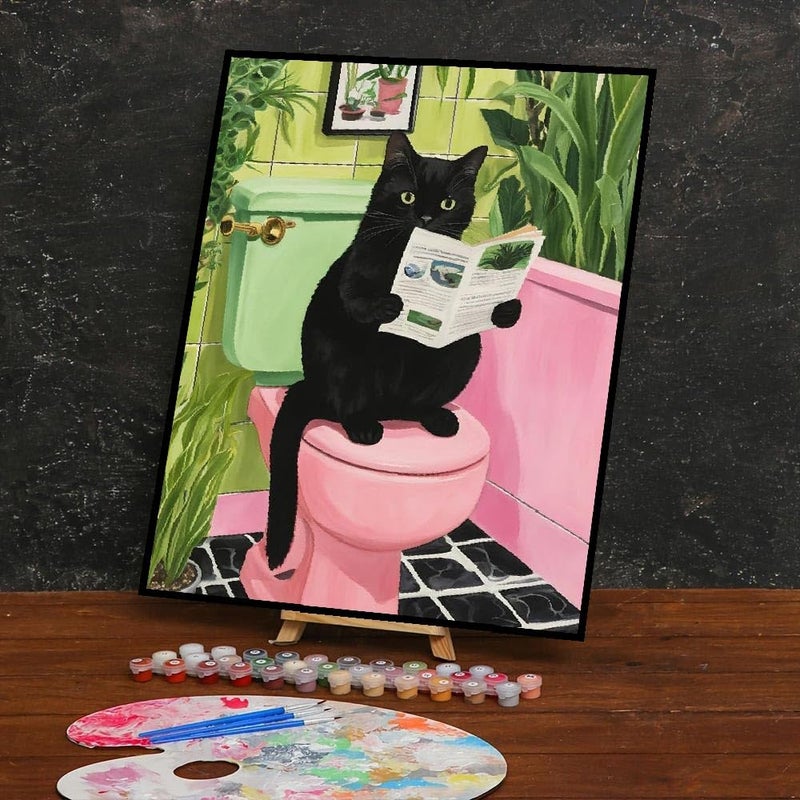 mjcakrn Paint by Numbers Kit for Adults Beginner, Black Cat Adult Paint by Number Kits on Canvas, DIY Acrylic Watercolor Oil Colorful Painting by Number for Adults Without Frame for Home Decor 16x20 Inch - Image 5