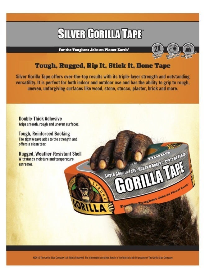 Gorilla Silver Duct Tape, 1.88" x 30 yd, Silver (Pack of 1) - Duct, Utility, Triple Layer Strength, Indoor & Outdoor, Weather Resistant Shell - Image 2