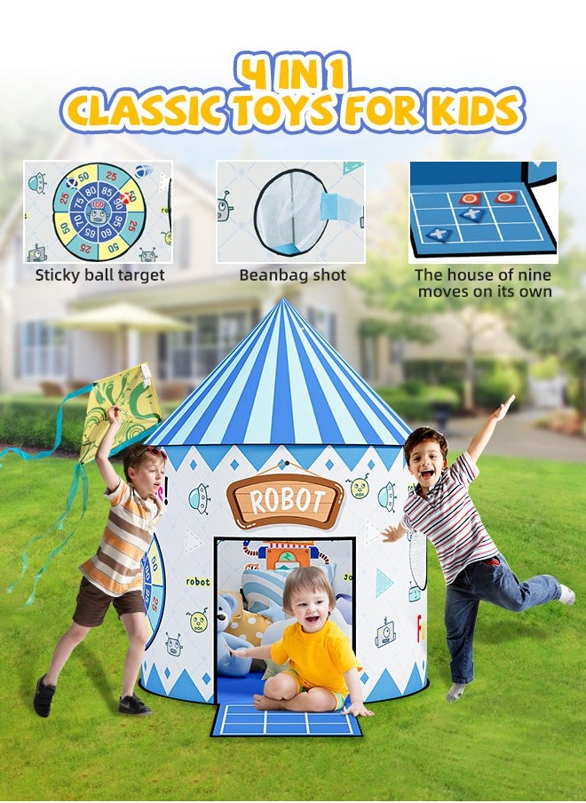 Soft Touch - 4 in 1 Play Tent for Toddler Boys Girls Lightweight Portable Foldable Indoor Outdoor Playhouse with 3 Fun Games Toys Kids Tent Playset Castle Tent Pop Up Tent with Carrying Bag - Image 1
