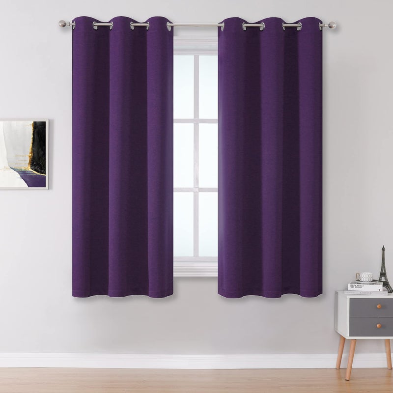 DUALIFE Purple Blackout Curtain Panels for Kitchen Windows Set of 2 Panels Thermal Insulated Room Darkening Bedroom Curtains Drapes for Living Room 38 X 45 Inch Length