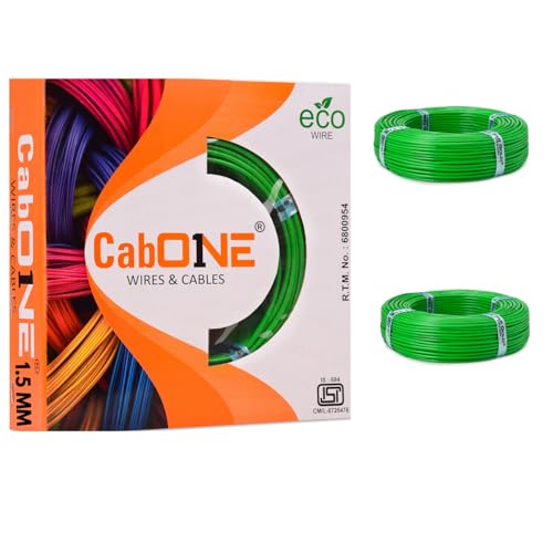 CabONE 1.5 SQ.MM FR PVC Insulated Copper Electrical Wire, 90 Meter (Green, Pack of 2) | ISI Marked Fire Retardant Single Core Cable for Home Wiring - Image 1