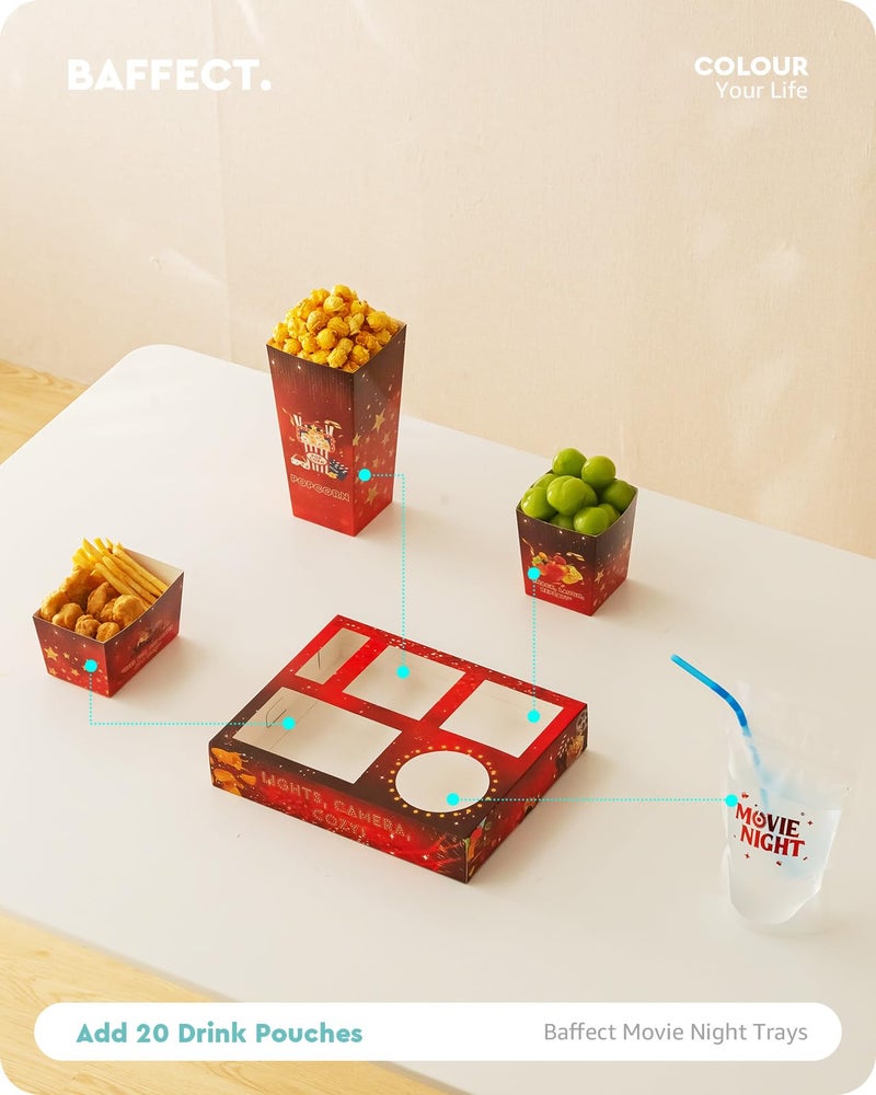 Baffect Movie Night Snack Trays 140pcs, Include Movie Snack Trays, Drink Pouches With Straws, Popcorn Boxes, Salad Bowls, Nacho Bowls & Movie Party Invitations, For 20 Outdoor Movie Night Party Guests - Image 3