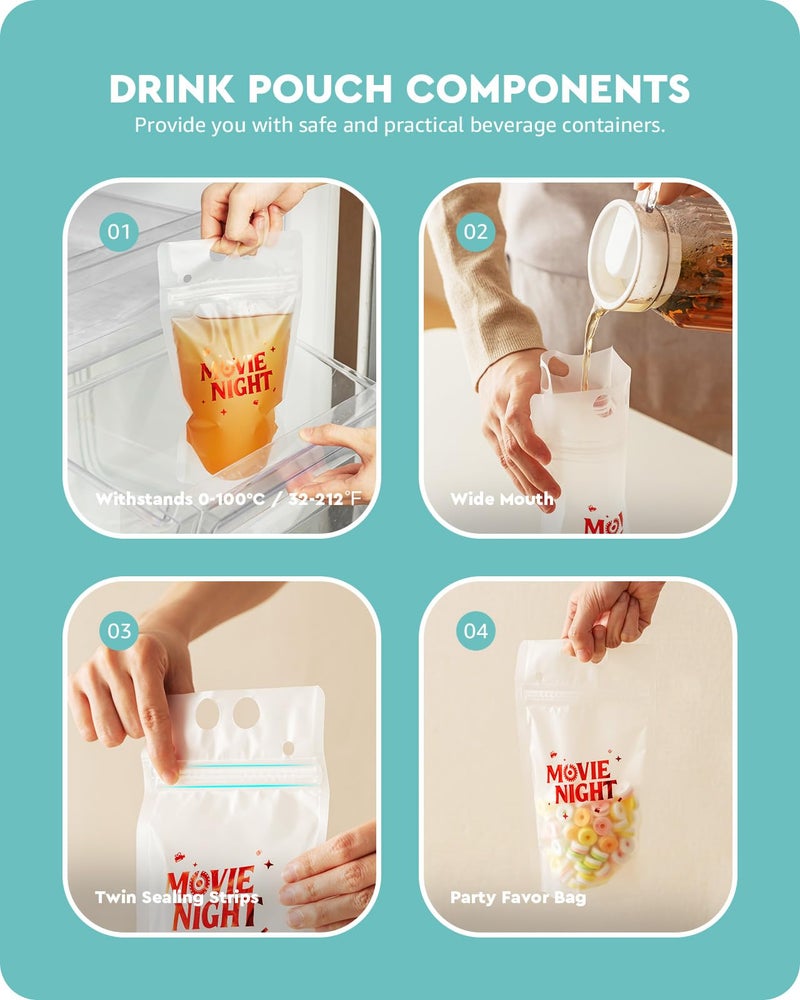 Baffect Movie Night Snack Trays 140pcs, Include Movie Snack Trays, Drink Pouches With Straws, Popcorn Boxes, Salad Bowls, Nacho Bowls & Movie Party Invitations, For 20 Outdoor Movie Night Party Guests - Image 4