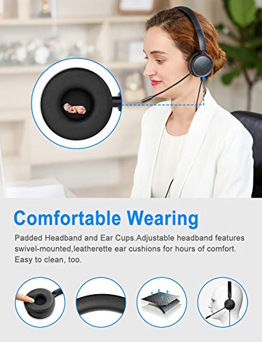 New bee USB Headset with Mic for PC, On-Ear Computer Laptop Headphones with Noise Cancelling Microphone & USB-C Adapter for Home Office Online Class Skype Zoom (Black) - Image 3