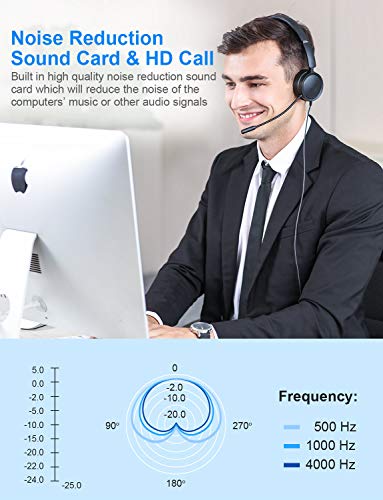 New bee USB Headset with Mic for PC, On-Ear Computer Laptop Headphones with Noise Cancelling Microphone & USB-C Adapter for Home Office Online Class Skype Zoom (Black) - Image 2