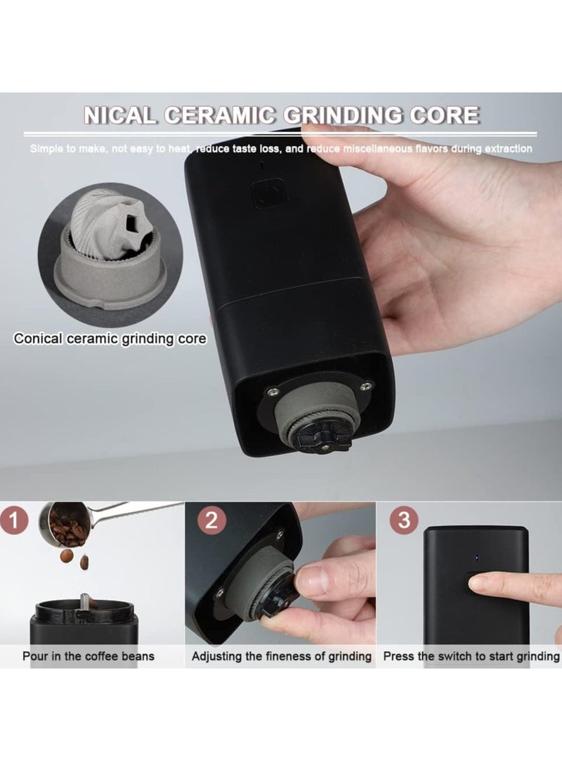 Mini Coffee Grinder, Rechargeable Automatic Grinder 1300mAh, Portable Coffee Bean Grinder for Home Travel Office