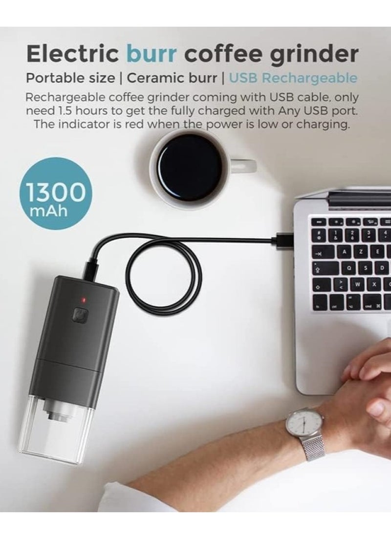Mini Coffee Grinder, Rechargeable Automatic Grinder 1300mAh, Portable Coffee Bean Grinder for Home Travel Office
