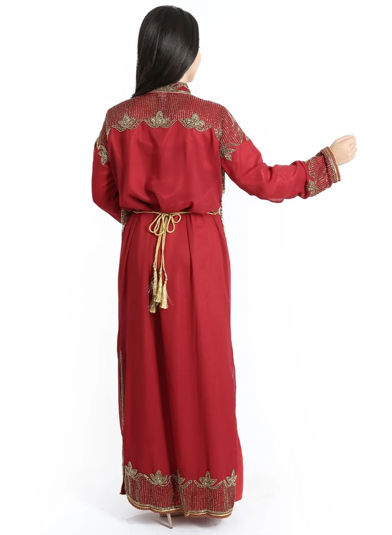 IKKXA Crystal Bliss Handcrafted Maroon Kaftan IKW9134