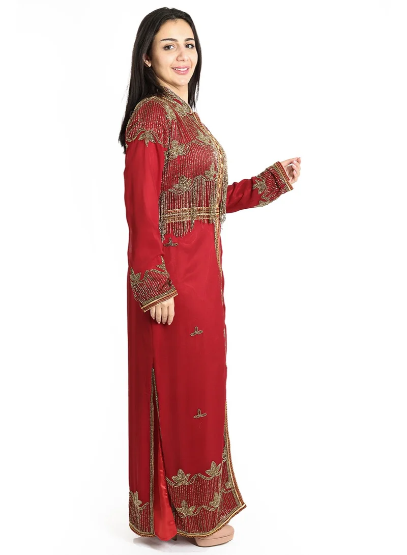IKKXA Crystal Bliss Handcrafted Maroon Kaftan IKW9134