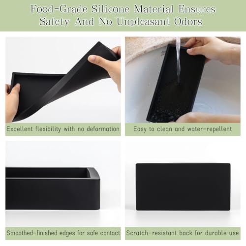 JOLYEAK Black Silicone Tray Bathroom Vanity Tray Silicone Countertop Trays for Toilet Kitchen Perfume Jewelry Candle Key (1, Small-7.95×4.02×0.78in) - Image 3