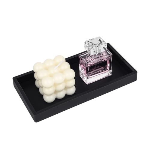 JOLYEAK Black Silicone Tray Bathroom Vanity Tray Silicone Countertop Trays for Toilet Kitchen Perfume Jewelry Candle Key (1, Small-7.95×4.02×0.78in) - Image 1