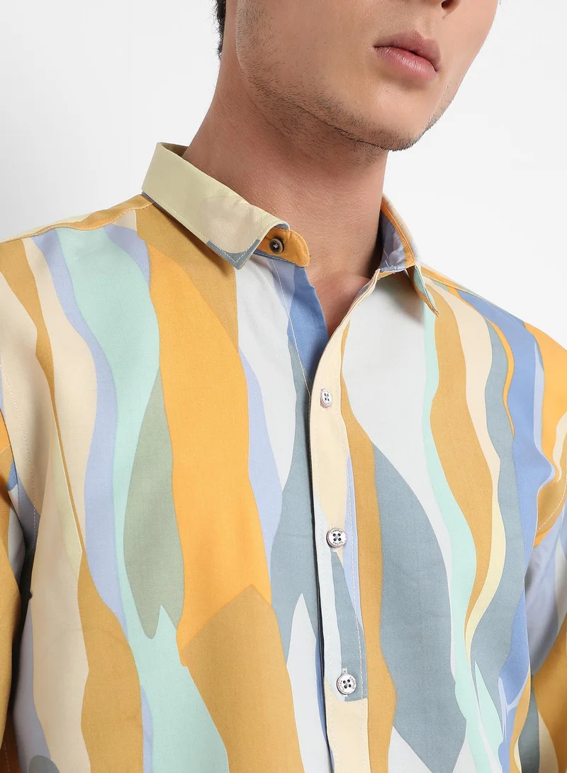 Campus Sutra Men's Multicolour Contrast Abstract Print Shirt