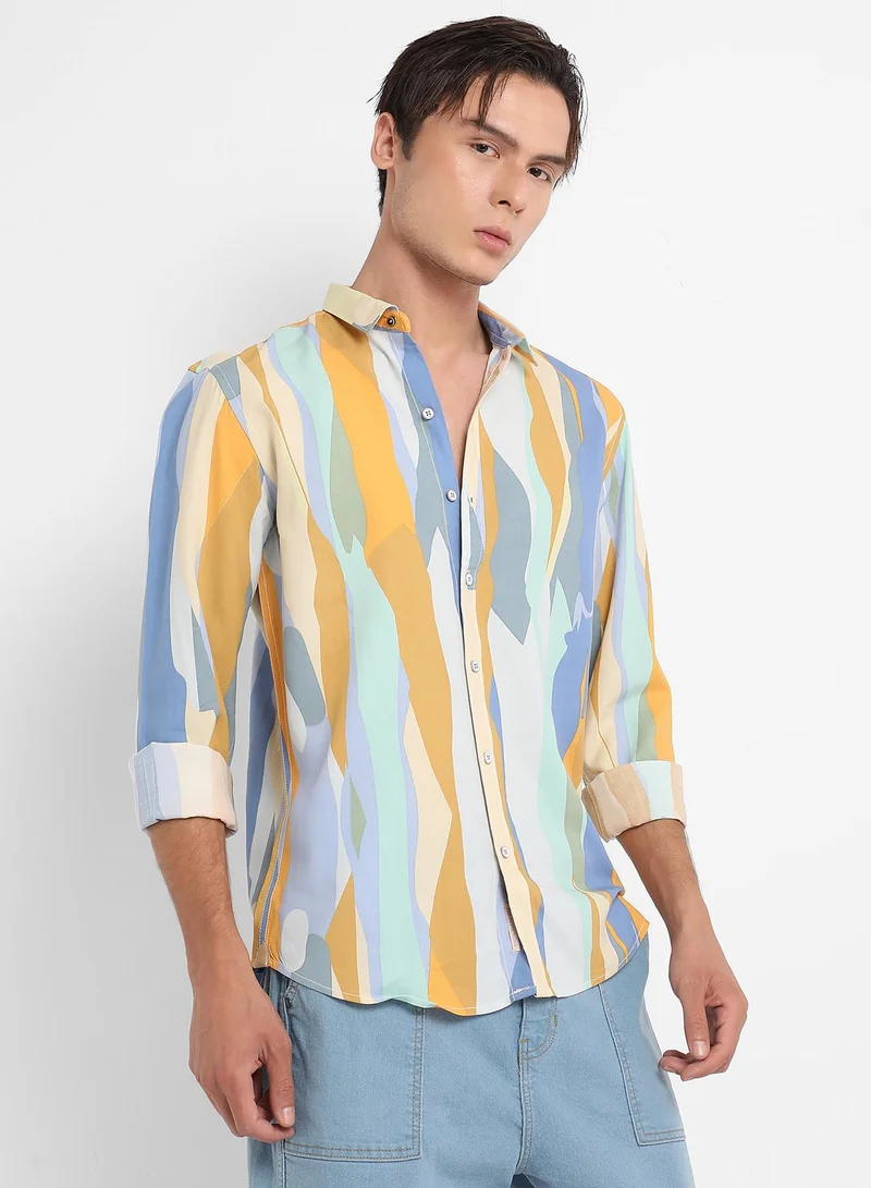 Campus Sutra Men's Multicolour Contrast Abstract Print Shirt
