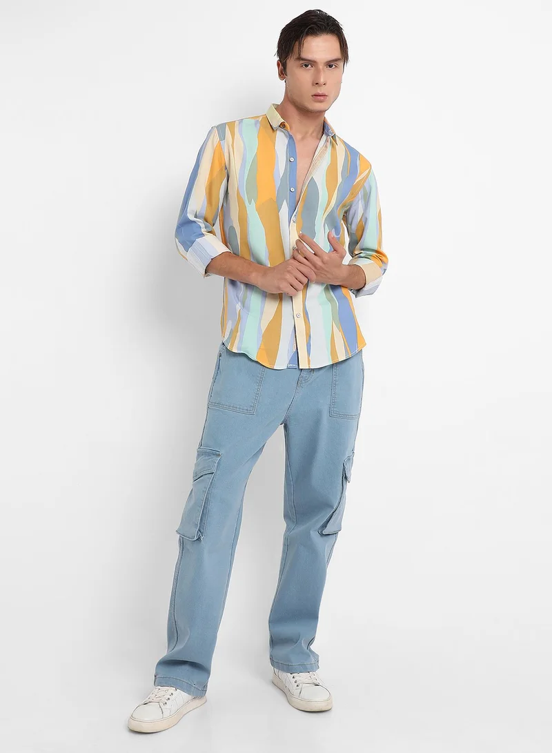 Campus Sutra Men's Multicolour Contrast Abstract Print Shirt