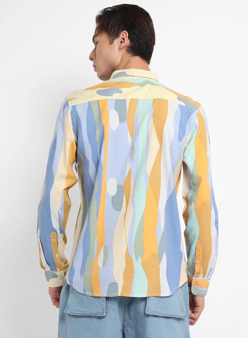 Campus Sutra Men's Multicolour Contrast Abstract Print Shirt