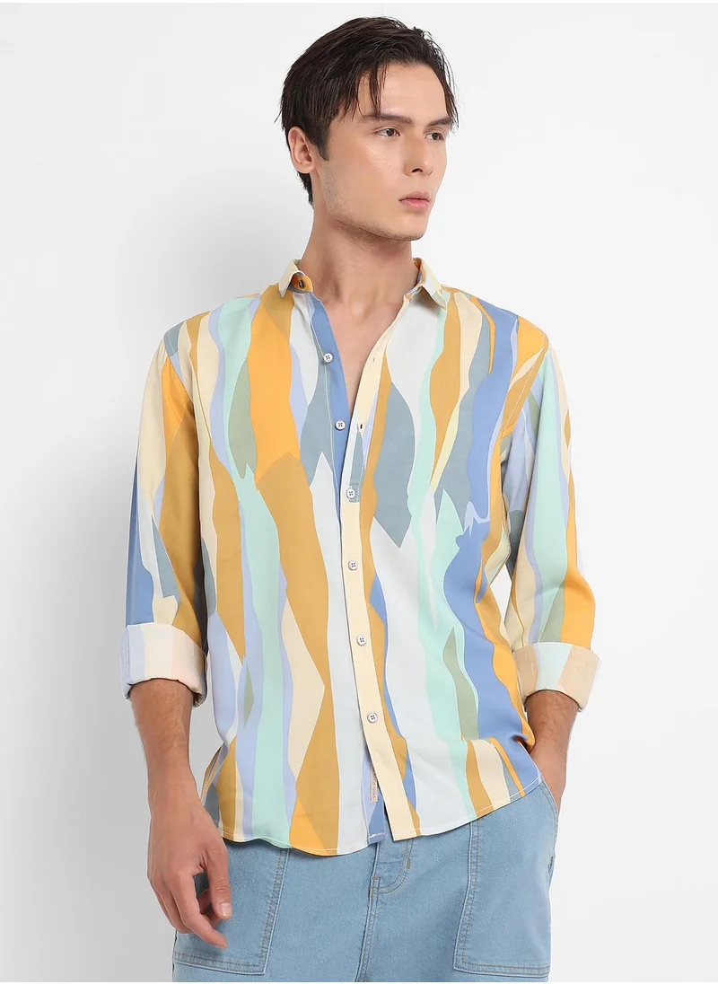 Campus Sutra Men's Multicolour Contrast Abstract Print Shirt