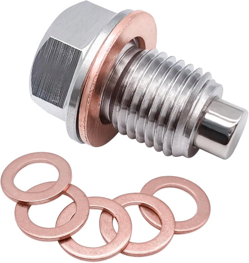 Sodcay Magnetic Oil Drain Plug M12X1.25  Stainless Steel Oil Drain Plug With 5 Pcs Copper Crush Washer Anti Leakage Replacement For Car Motorcycle Boat - Image 1