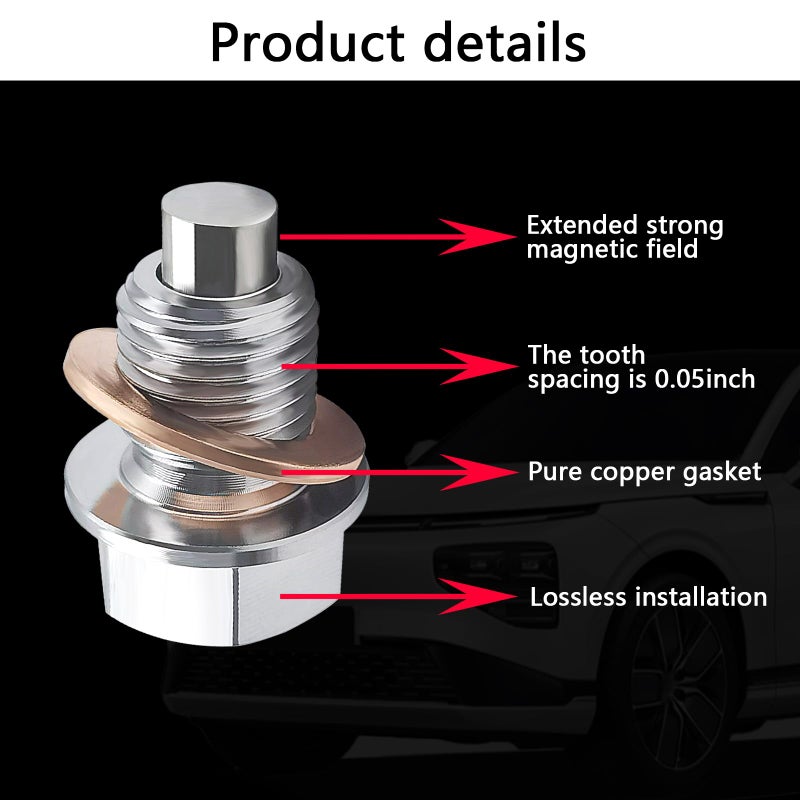 Sodcay Magnetic Oil Drain Plug M12X1.25  Stainless Steel Oil Drain Plug With 5 Pcs Copper Crush Washer Anti Leakage Replacement For Car Motorcycle Boat - Image 3