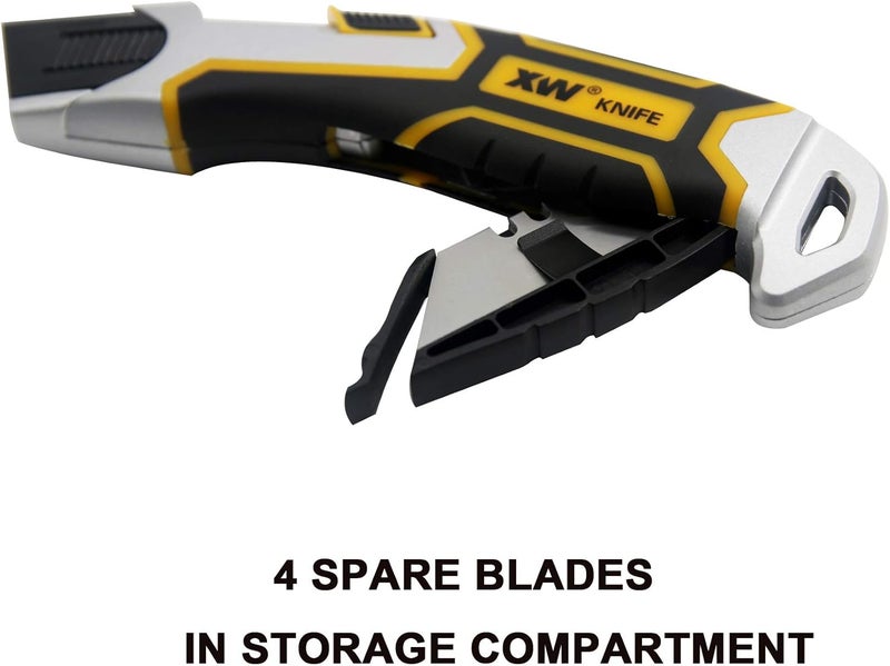 XW Auto-Retractable Safety Utility Knife, Box Cutter of Quick Blade Change, 4 Spare Blades Storage in Handle - Image 3