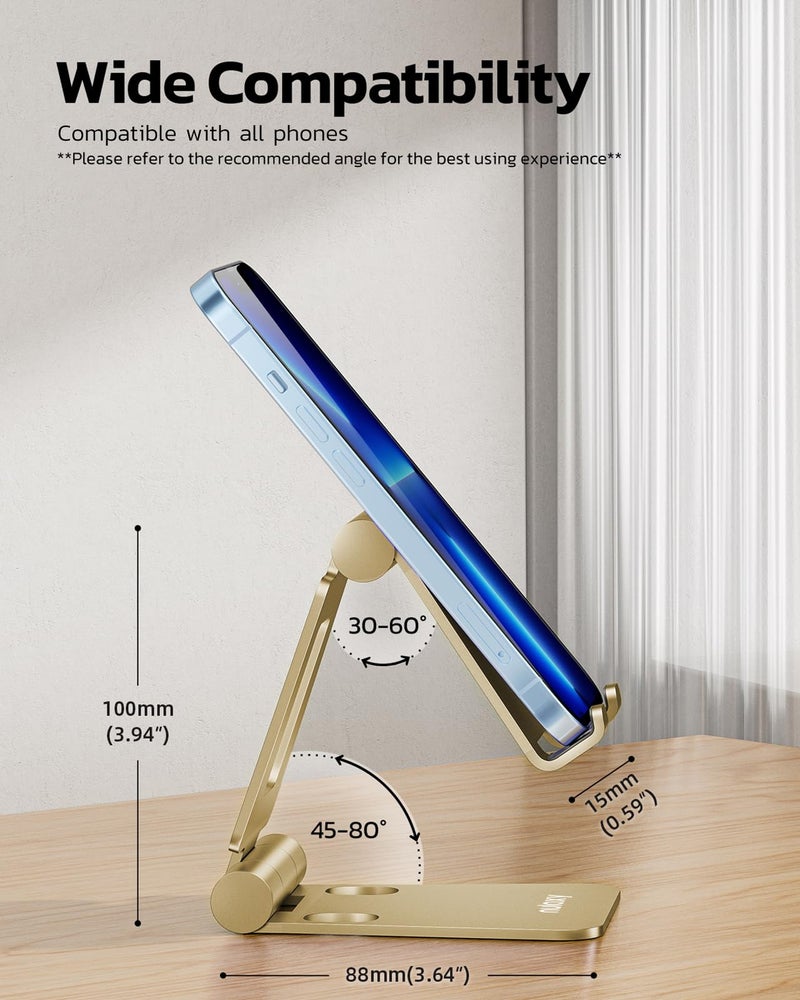 Nulaxy Dual Folding Cell Phone Stand, Fully Adjustable Foldable Desktop Phone Holder Cradle Dock Compatible with iPhone 17 16 15 14 13 12 11 Pro Xs Xs Max Xr X 8, Nintendo Switch, All Phones - Gold - Image 2