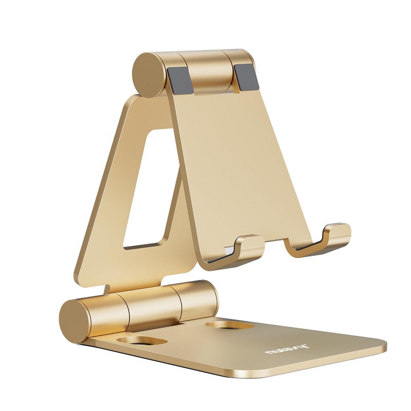 Nulaxy Dual Folding Cell Phone Stand, Fully Adjustable Foldable Desktop Phone Holder Cradle Dock Compatible with iPhone 17 16 15 14 13 12 11 Pro Xs Xs Max Xr X 8, Nintendo Switch, All Phones - Gold - Image 1
