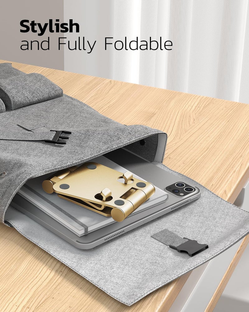 Nulaxy Dual Folding Cell Phone Stand, Fully Adjustable Foldable Desktop Phone Holder Cradle Dock Compatible with iPhone 17 16 15 14 13 12 11 Pro Xs Xs Max Xr X 8, Nintendo Switch, All Phones - Gold - Image 5