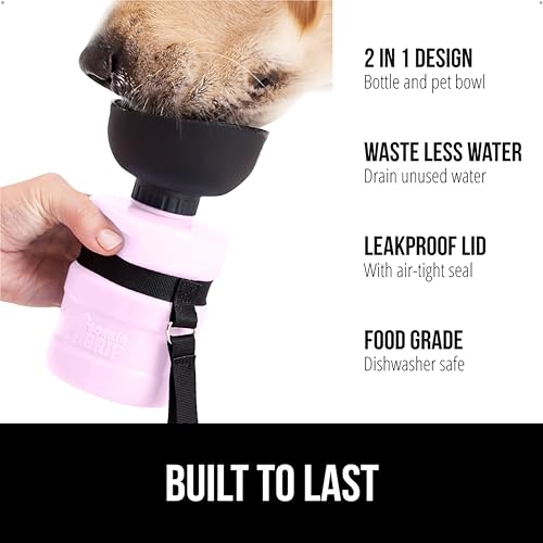 GORILLA GRIP Dog Water Bottle, Portable Water Bowl Dispenser for Dogs, 12 oz Leak Proof Pet Travel Squeeze Bottles, Food Grade Silicone, to Go Puppy Essentials, Hiking Camping Trip Accessories, Pink - Image 2