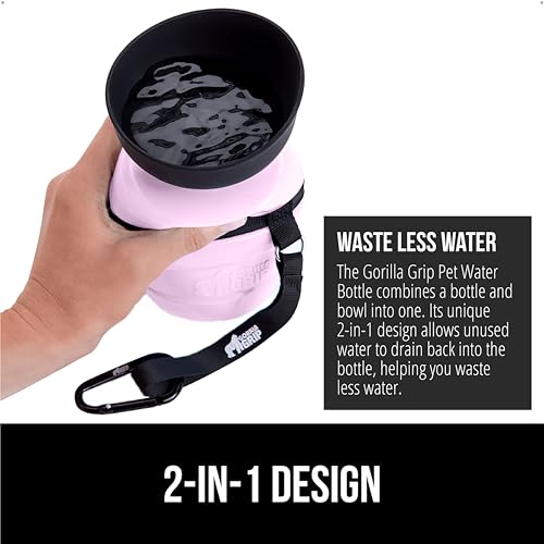 GORILLA GRIP Dog Water Bottle, Portable Water Bowl Dispenser for Dogs, 12 oz Leak Proof Pet Travel Squeeze Bottles, Food Grade Silicone, to Go Puppy Essentials, Hiking Camping Trip Accessories, Pink - Image 3