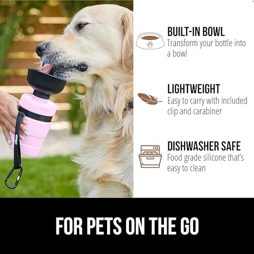 GORILLA GRIP Dog Water Bottle, Portable Water Bowl Dispenser for Dogs, 12 oz Leak Proof Pet Travel Squeeze Bottles, Food Grade Silicone, to Go Puppy Essentials, Hiking Camping Trip Accessories, Pink - Image 5