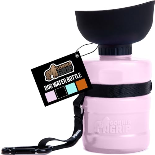 GORILLA GRIP Dog Water Bottle, Portable Water Bowl Dispenser for Dogs, 12 oz Leak Proof Pet Travel Squeeze Bottles, Food Grade Silicone, to Go Puppy Essentials, Hiking Camping Trip Accessories, Pink - Image 1