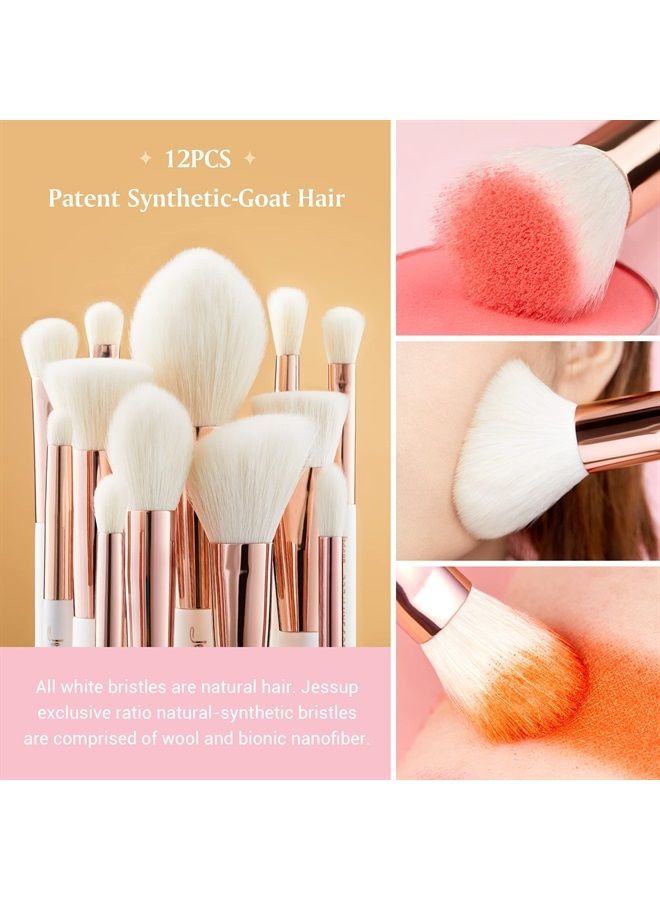 Jessup مجموعة فرش مكياج احترافية 25 قطعة من العلامة التجارية - فرش تجميلية، أساس، أحمر خدود، رموش، أحمر شفاه، فرش شعر طبيعية-اصطناعية (أبيض لؤلؤي/ذهب وردي) - Image 4