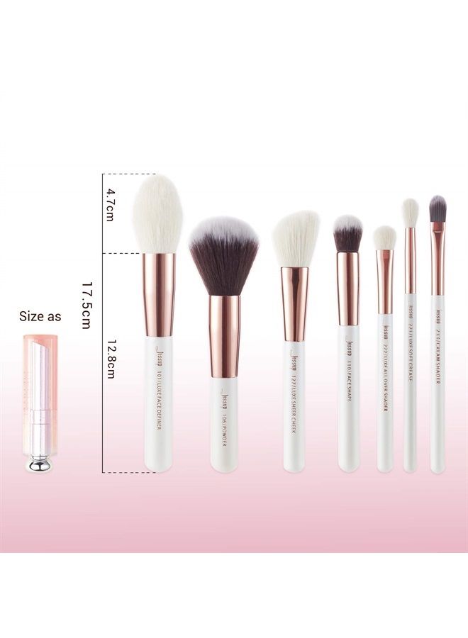 Jessup مجموعة فرش مكياج احترافية 25 قطعة من العلامة التجارية - فرش تجميلية، أساس، أحمر خدود، رموش، أحمر شفاه، فرش شعر طبيعية-اصطناعية (أبيض لؤلؤي/ذهب وردي) - Image 5