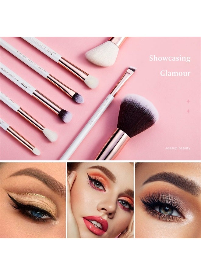 Jessup مجموعة فرش مكياج احترافية 25 قطعة من العلامة التجارية - فرش تجميلية، أساس، أحمر خدود، رموش، أحمر شفاه، فرش شعر طبيعية-اصطناعية (أبيض لؤلؤي/ذهب وردي) - Image 3
