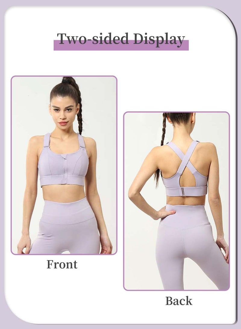 Moovant Premium Sports Bra for Women, Yoga Workout High Impact Front Close Tank Tops Adjustable Straps Support Cross Back Bra, Yoga Running Balling Fitness Shockproof Push Up Bra, Purple - Image 2