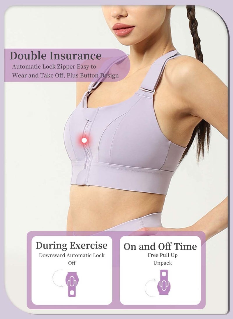Moovant Premium Sports Bra for Women, Yoga Workout High Impact Front Close Tank Tops Adjustable Straps Support Cross Back Bra, Yoga Running Balling Fitness Shockproof Push Up Bra, Purple - Image 3