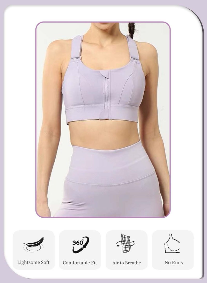 Moovant Premium Sports Bra for Women, Yoga Workout High Impact Front Close Tank Tops Adjustable Straps Support Cross Back Bra, Yoga Running Balling Fitness Shockproof Push Up Bra, Purple - Image 4